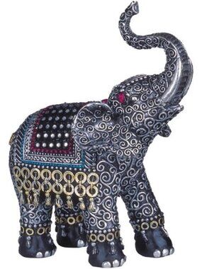 Black Thai Elephant Statue with Raised Trunk - Collectible Home Decor Figurine